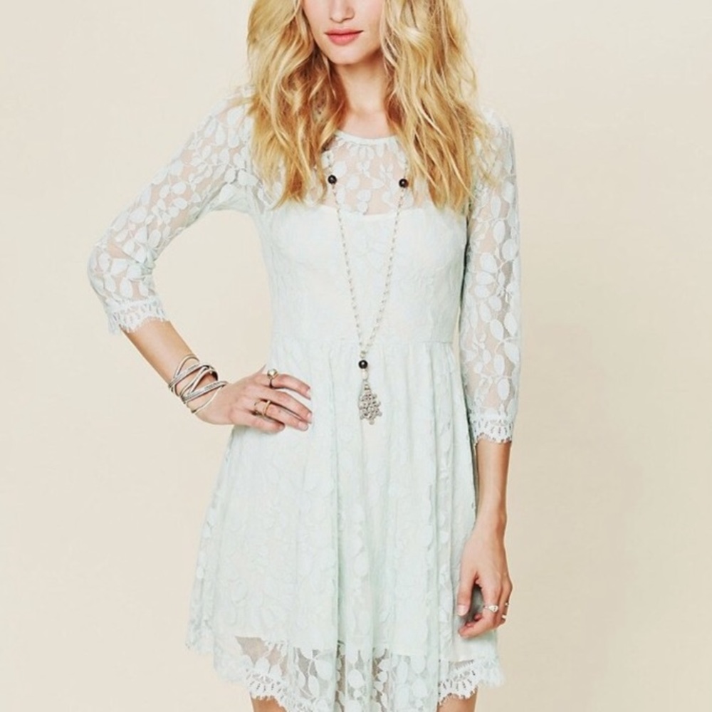 Free People Mint Green Bohemian Lace Dress